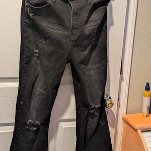 Black Distressed Flare Jeans